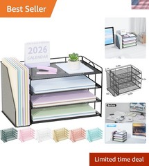 Compact Black Paper Organizer with Vertical File Holder – Ideal for Modern Desks