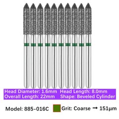 10pc Dental FG Diamond Burs Bevel Cylinder & Gingival Curetage Polishing Burs