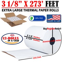 3 1/8″ x 273′ FT EXTRA LARGE THERMAL PAPER ROLLS SAME DAY FREE SHIPPING 12 ROLL