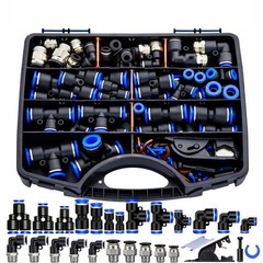 ZTF 124pcs Air Line Quick Connect Fittings -1/8 1/4 3/8 1/2″ Push to Connect Kit