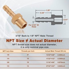 5pcs Brass Hose Barb Fittings 3/16 Inch Barb to 1/8 Inch NPT Male Thread Air …
