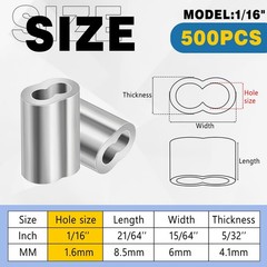 500 Pcs Aluminum Crimping Loop Sleeves 1/16″ Wire Rope Ferrules for Cable Ends