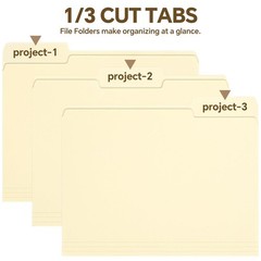 21 Pack Manila File Folders 8.5×11 Inch Letter Size 1/3 Cut Tabs Office