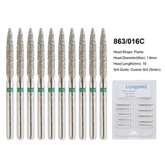 Dental Diamond Burs Flame Bur 863/010F 863/012F 863/016C 861 862 Fine High Speed