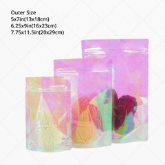 Multi-Sizes Holographic Glossy Pink Clear Plastic Stand up Zip Lock Pouch Bag P2