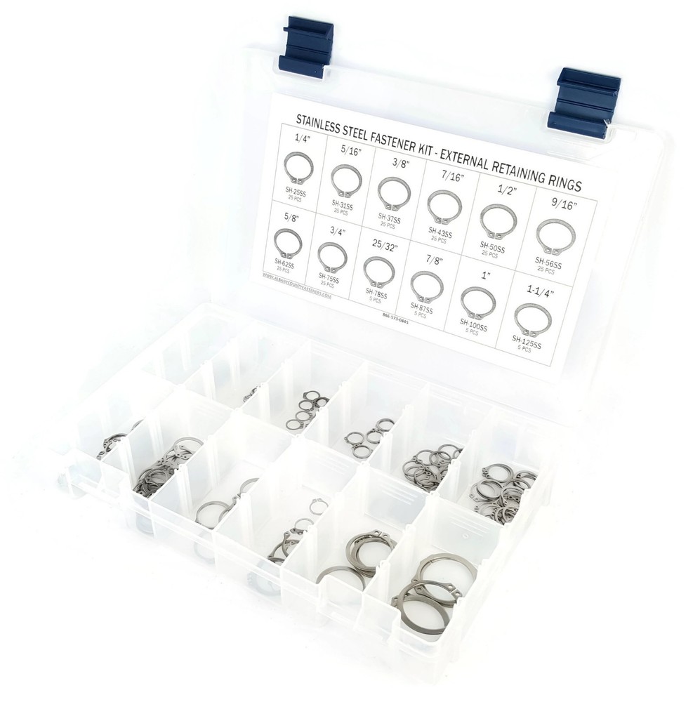 Stainless Steel External Snap Retaining Ring Kit – 221 Pieces – 12 Sizes