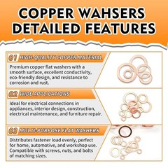 330PCS Copper Crush Washer Assortment Kit M5-M20 Metric Copper Sealing Washers f