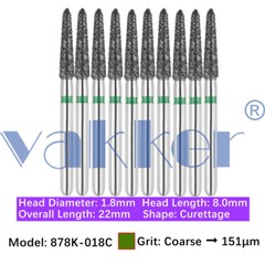Vakker 10pc Diamond Bur Bevel Cylinder & Gingival Curettage Shape Handpiece Burs