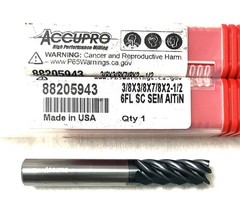 Accupro 3/8″ 6FL Square End Mill Solid Carbide AlTiN 7/8″LOC 88205943 NEW