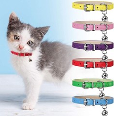 Weewooday 6 Pieces Leather Cat Collar with Bell Cute Pet Bright Color