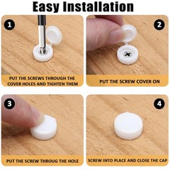 200 Pcs Hinged Screw Cover Caps, Plastic Head Covers, White S,