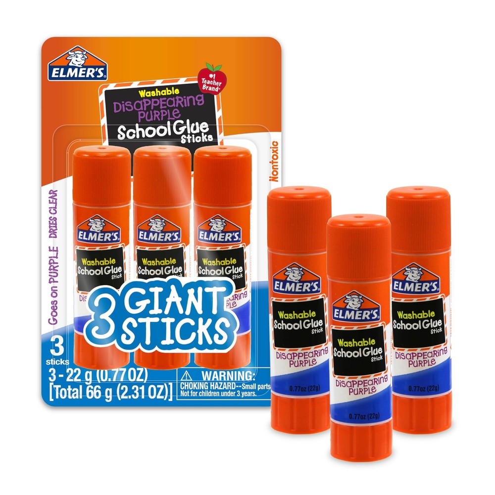 Elmer’s Disappearing Purple School Glue Sticks, 3 Count (Pack of 1),