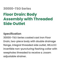 3″ FLOOR DRAIN,BODY ASSEMBLY WHIT THREADED SIDE OUTLET-WHIT 8S NIKALOY STRAINER