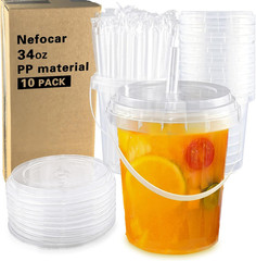 34Oz Disposable Plastic Cups with Lids and Straws – 10 Pack for Beverages