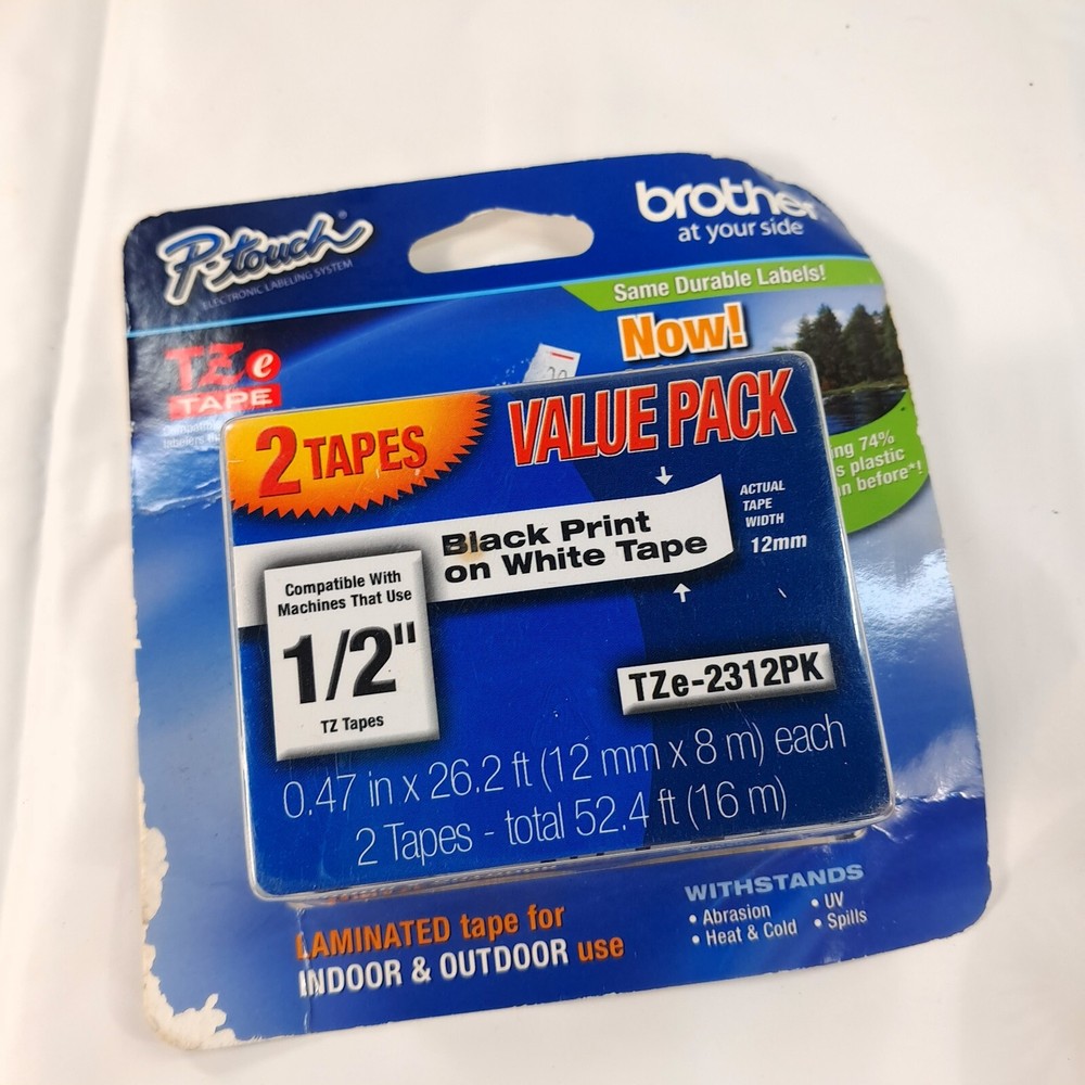 NEW Brother P-touch TZE-2312PK Tape 1/2″ Black on White 2 pk TZE-231 Genuine OEM