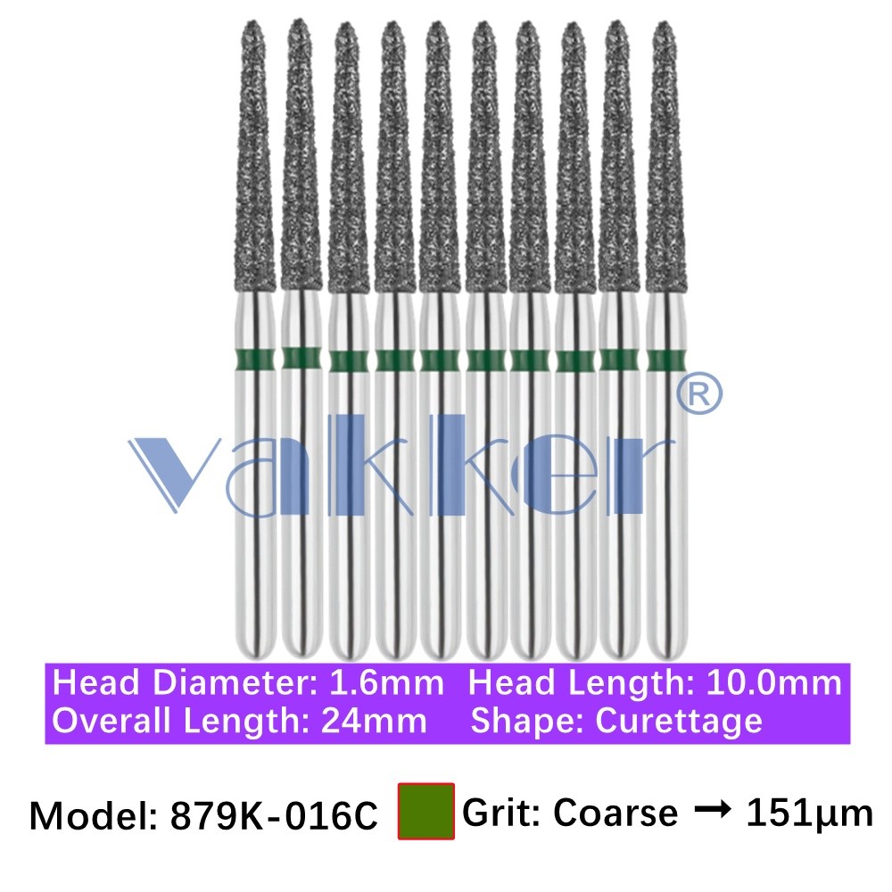 10/Pk Dental Curettage Diamond Burs 879K-016C FG Friction Grip Burs Coarse Grit