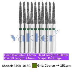 10/Pk Dental Curettage Diamond Burs 879K-016C FG Friction Grip Burs Coarse Grit