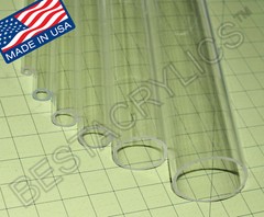 1 5/8” OD x 1 3/8″ ID x 12” INCH LONG CLEAR 1/8″ WALL ACRYLIC TUBE PLEXIGLASS