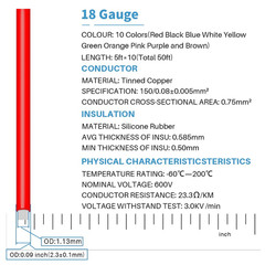 18 Gauge Silicone Wire Kit 10 Color Each 5 Ft Flexible 18 AWG Stranded Tinned Co