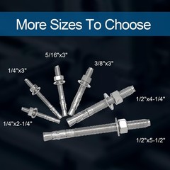 3/8″x 3″ Concrete Anchor Bolts,5PCS 304 Stainless Steel Wedge Anchors Heavy-Duty
