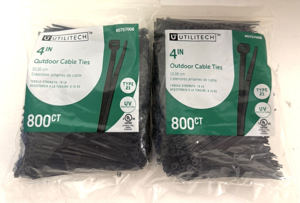 2 PACKS- Utilitech 800 Ct. Zip Tie 4″ Outdoor Cable Ties – 18 lb strength