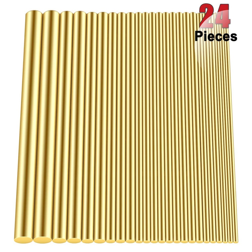 24 Pcs Round Brass Rods Assorted Diameters Lathe Bar Rod Stock for Drift Punches