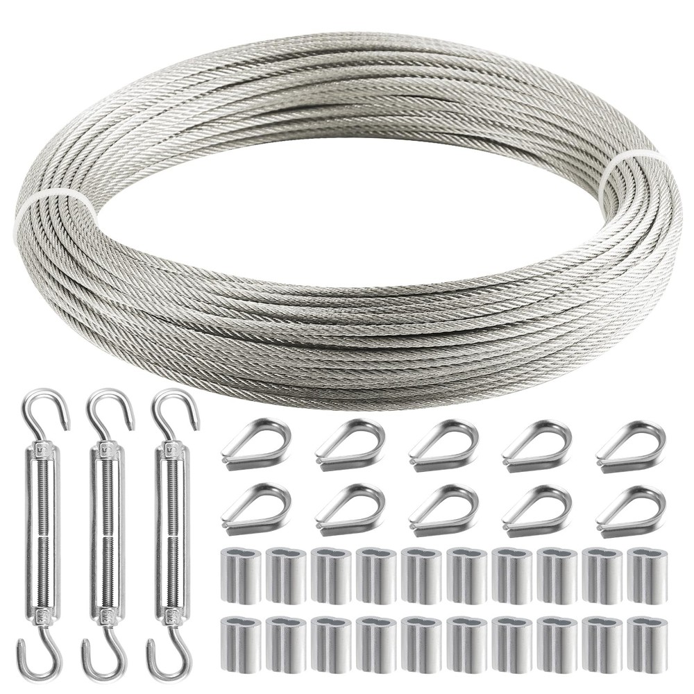 1/8 Inch Wire Rope, 120FT Stainless Steel Cable, 7×7 Strands Steel Wire Kit w…