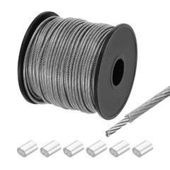131Ft(40M) Wire Rope 304 Stainless Steel Cable 1/12″ 6pcs Sleeve Clear