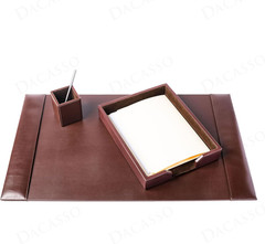 Brown Bonded Leather Luxury 3 Piece Desk Set – Blotter Pad & Desk Organization E