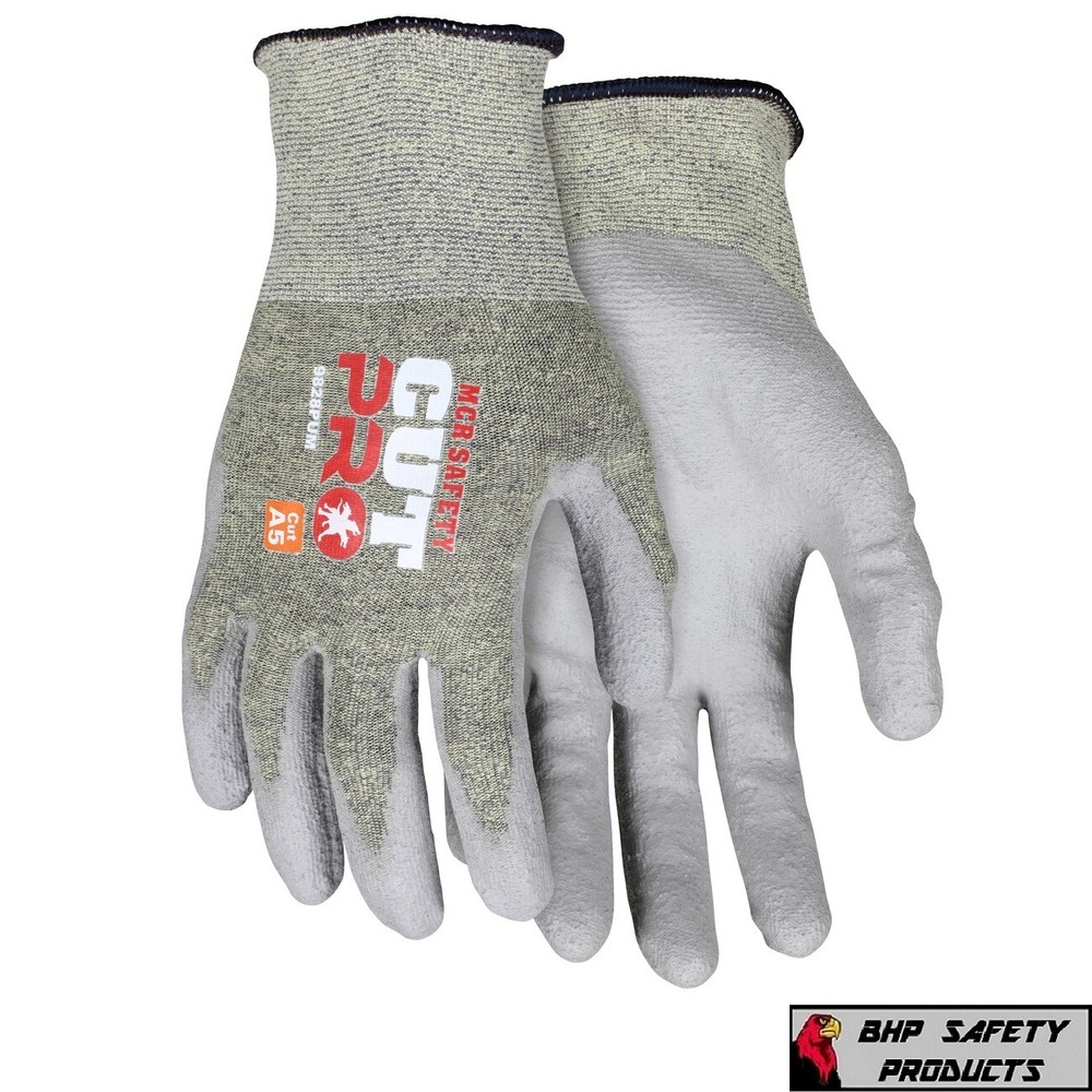 ANSI A5 Cut Resistant Gloves 18 Gauge Shell Polyurethane Coated Palm Work Gloves