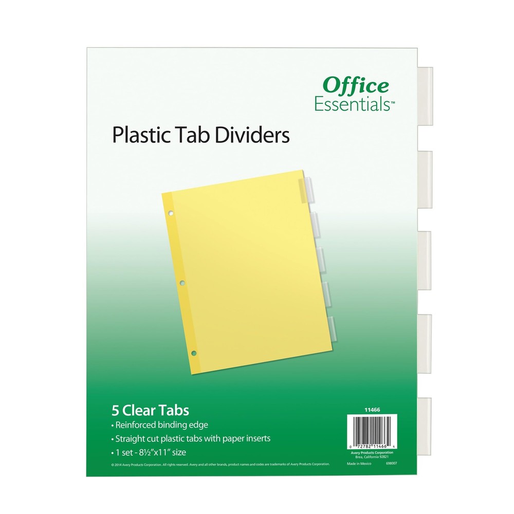 Insertable Dividers, 8-1/2″x11″, 5 Tab, Clear Tab, Buff Paper, 1 Set (11466)