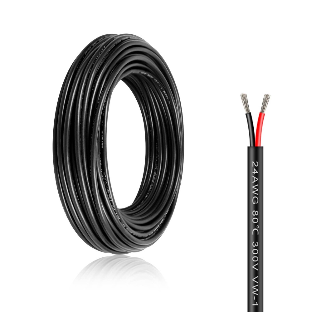 24 Gauge 2 Conductor Electrical Wire, 24 AWG Red & Black Tinned Copper Hookup…