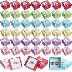 72 Pcs Ring Boxes Bulk Cardboard Jewelry Gift Box with Ribbon Bow 1.6 x1.6 x1.1″