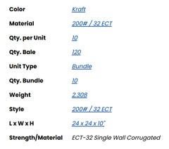 120-SKID 24” x 24” x 10″ Corrugated Boxes 200 LB. TEST Single Wall S-4908