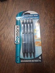 Pack of 4 Comfort Grip Ball Point Pens Black Ink Promarx Grippy 1.0 Retractable