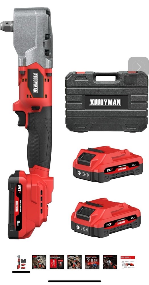 Alloyman 20V Brushless Right Angle Impact Wrench, 207 Ft-lbs（280N.Mᦀ