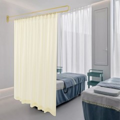 Gold U Shaped Room Divider Curtain Wall Mounted Privacy Partition Beige Sheer