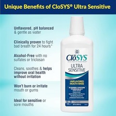CloSYS Ultra Sensitive Mouthwash, 32 Oz, Pack of 2, Alcohol Free Mouthwash, Unfl