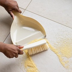 Daily Sweep Dustpan & Brush Set with Rubber Edge Built-in Lint Comb Bamboo