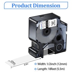 6PK Dymo A18444 Black on White Industrial IND Vinyl Label Tape 1/2″x1.5m Rhino
