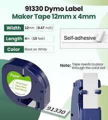 10PK Dymo Letratag Refill 91330 White Paper Label Tape 12mm 1/2″ LT-100H 200B