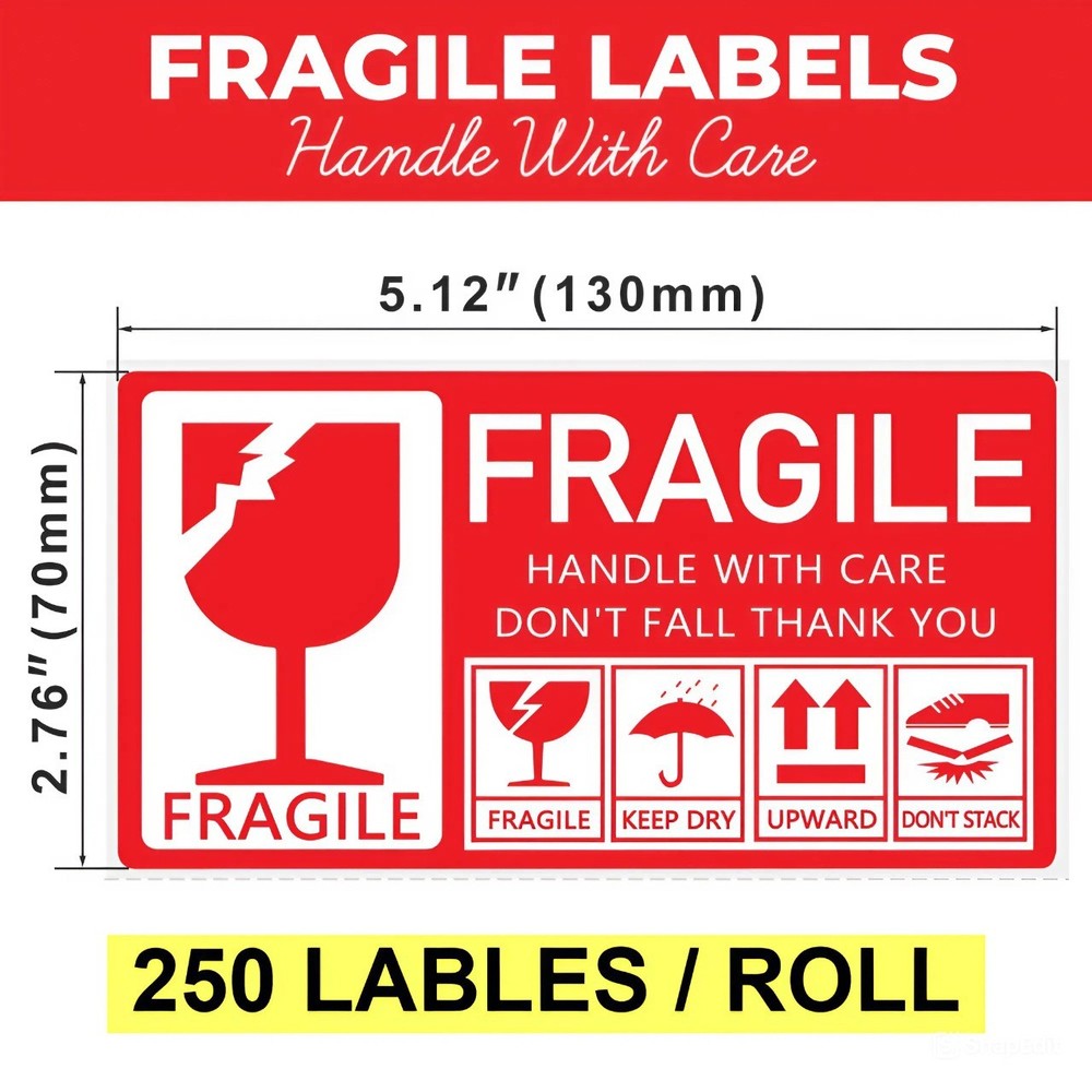 Fragile Stickers 1 Roll 250 Labels 2.76″ x 5.12″ Strong Adhesive Warning Labels