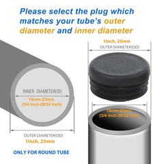 12Pcs Round Plastic Plug, 1 Inch (25mm) End Caps for Tubing 1 Inch, Black