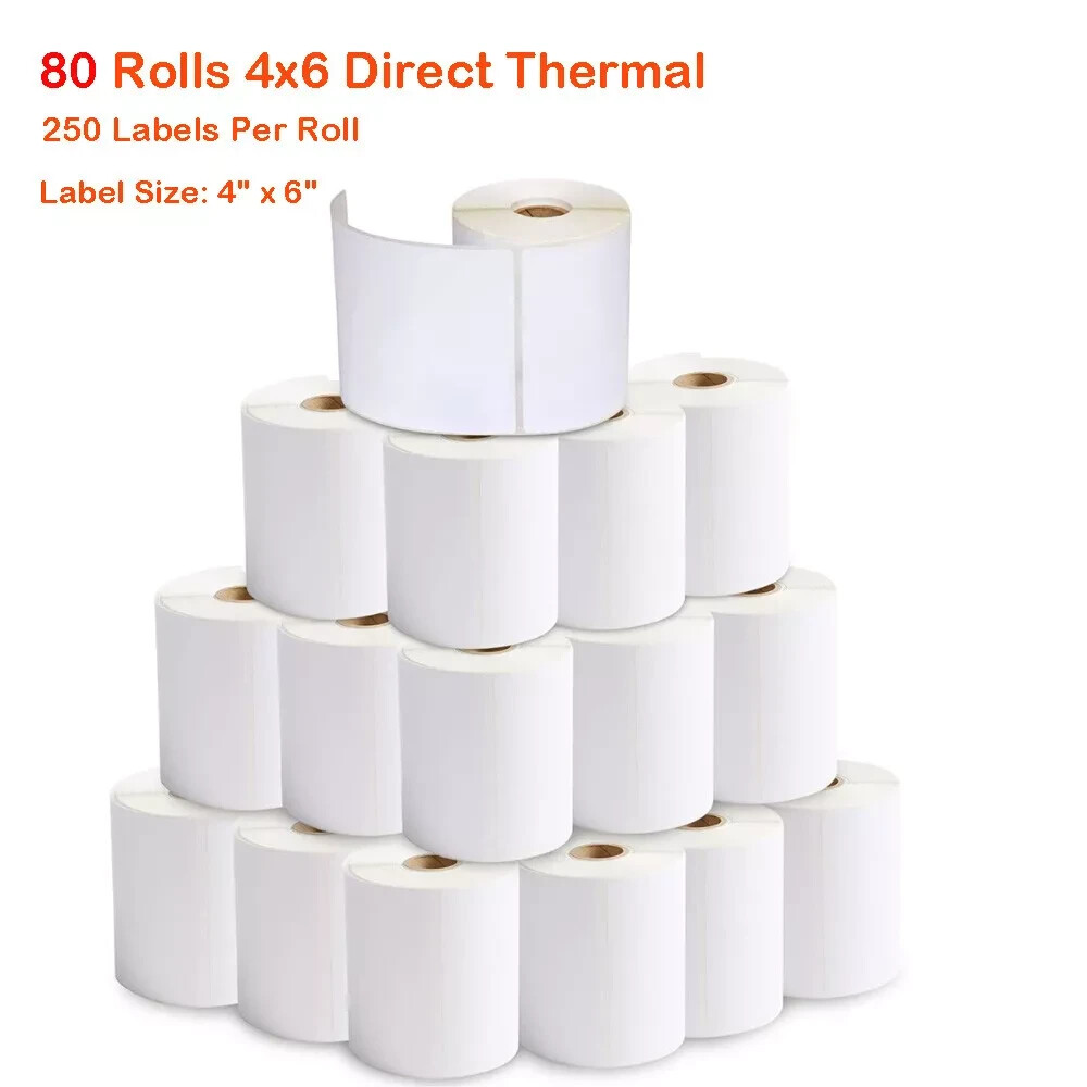 80 Rolls 4×6 Direct Thermal Labels 250 Per Roll For Zebra Eltron LP2844 ZP450 US