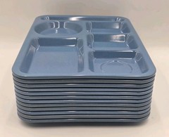 Lot 12 Carlisle N43981 6-Compartment Blue Speckled Cafeteria Food Trays 10″x 14″