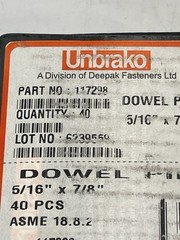 Unbrako (117298) 5/16″ x 7/8″ OAL Alloy Steel, Grade 8 Dowel Pin – Box of 40