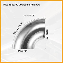 2 Pcs OD 5 Inch 90 Degree Mandrel Bend Elbow SS304 Stainless Steel Bend Tube Exh