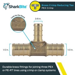 SharkBite Brass Crimp Reducing Tee 1/2 Inch for PEX and PE RT Pipes
