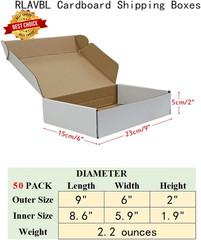 9X6X2 Shipping Boxes Set of 50, White Small Corrugated Cardboard Box, Mailer Box