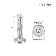 100pcs Hex Socket Self Tapping Screws #10 x 1″ Stainless Steel Flat Head Silver